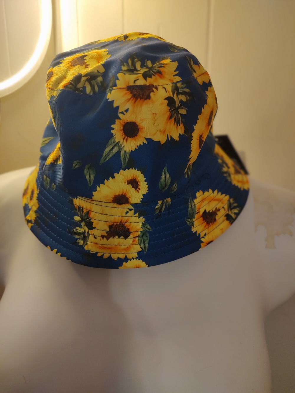 Sunflower Print Bucket Hat in Blue & Yellow